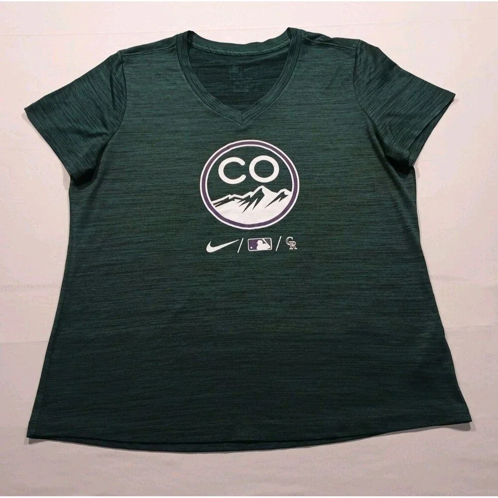 Nike Colorado Rockies City Connect Dri Fit Shirt Womens XL Green MLB V Neck